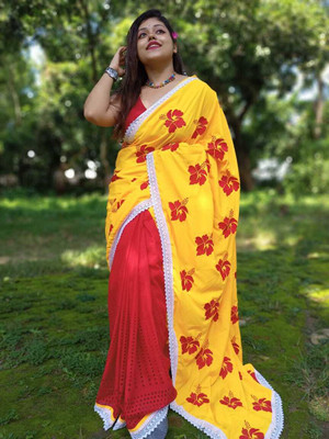Joyguru Textile Self Design Bollywood Cotton Blend Saree(Red)
