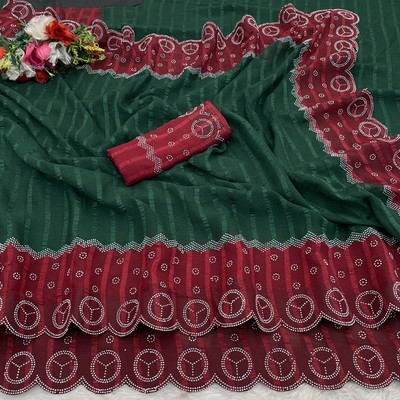 ZOYAL ENTERPRISE Embellished Bollywood Georgette Saree(Maroon, Green)