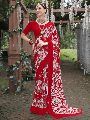 Sanjana Silks Printed Bollywood Georgette Saree(Red)