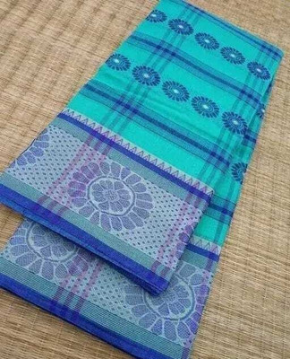 Sandhyatara Woven Tant Pure Cotton Saree(Light Blue)