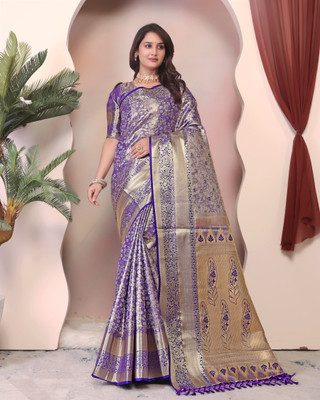 rangbhakti Woven Banarasi Silk Blend, Dupion Silk Saree(Blue)