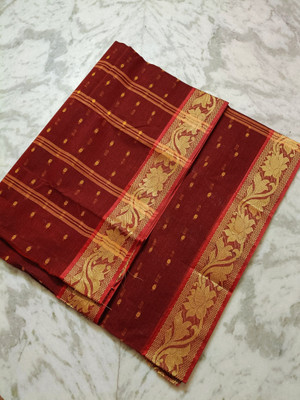 Maasaree Self Design Tant Pure Cotton Saree(Maroon)