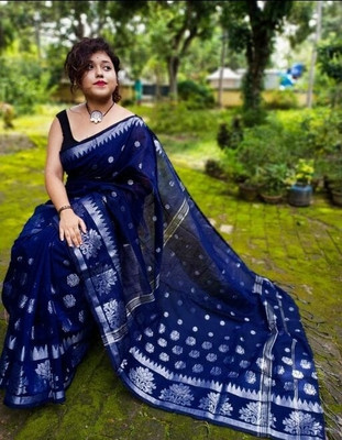 SMRITI HANDLOOM Woven Handloom Handloom Cotton Silk Saree(Blue)