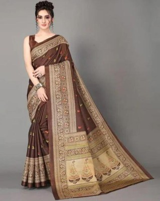 BNK Fashion Printed Daily Wear Cotton Silk Saree(Brown)