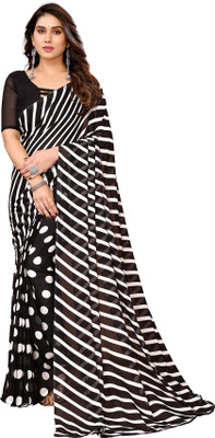 Moda Rapido Polka Print Daily Wear Georgette Saree(Black)