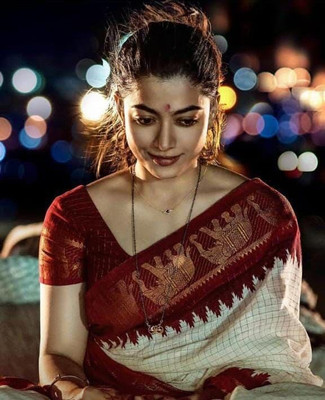 PRANJAL ART Self Design Bollywood Jacquard, Art Silk Saree(White, Maroon)