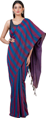Durga Handlooms Solid/Plain Handloom Cotton Linen Saree(Multicolor)