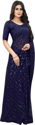 b bella creation Embellished Bollywood Georgette Saree(Dark Blue)