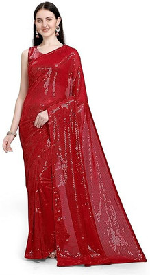 Bhojal Creation Embroidered Daily Wear Georgette Saree(Red)