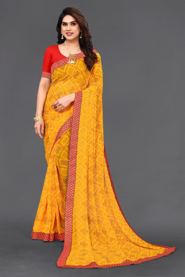 HouseOfCommon Printed Bandhani Georgette Saree(Yellow)