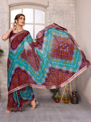 YASHIKA Printed Bollywood Georgette, Lace Saree(Brown)