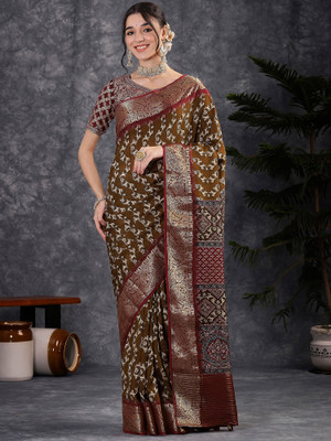 Sareemall Digital Print, Self Design Chinnalapattu Viscose Rayon Saree(Brown)
