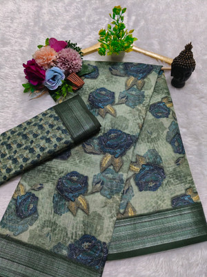 VISHNU Printed Kanjivaram Pure Cotton, Cotton Linen Saree(Multicolor)