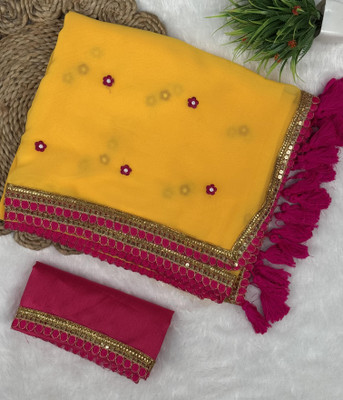 SROLY Embroidered Bollywood Georgette Saree(Yellow)