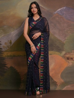 Ratnavati Embellished Bollywood Georgette Saree(Dark Blue)