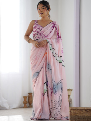 Tasrika Printed Bollywood Chiffon Saree(Pink)