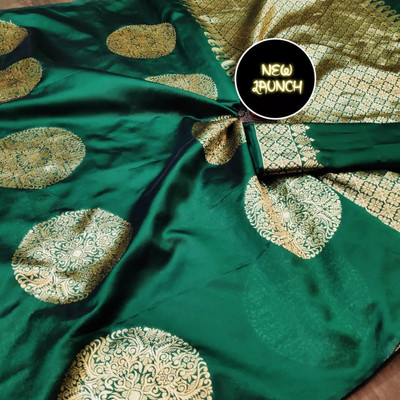 HouseOfCommon Woven Banarasi Pure Silk Saree(Dark Green)