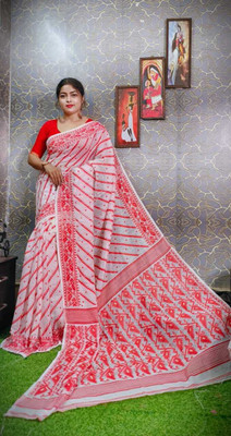 RM CREATION Woven Jamdani Cotton Silk Saree(Red)