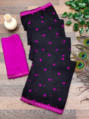 kashvi sarees Embellished, Polka Print Bollywood Georgette Saree(Pink, Black)