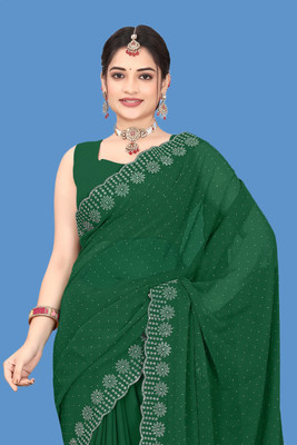 Shiv Febric Solid/Plain Chanderi Art Silk, Chanderi Saree(Green)
