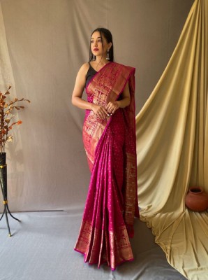 IRIS Woven Kanjivaram Pure Silk Saree(Pink)