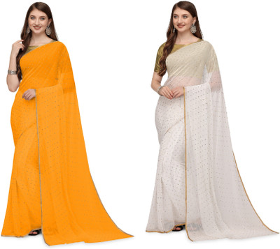 REDFISH Solid/Plain Daily Wear Chiffon, Georgette Saree(Yellow, White)