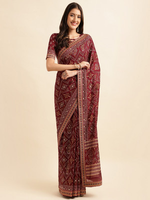 Divastri Printed Bandhani Silk Blend Saree(Magenta)