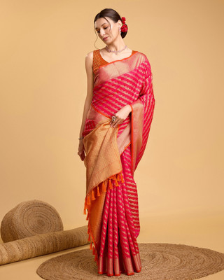 JIADIA Woven Kanjivaram Pure Silk Saree(Pink)