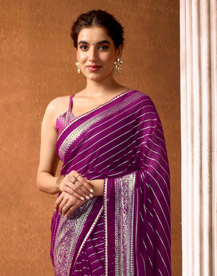 Divastri Striped Bollywood Chiffon, Georgette Saree(Purple)