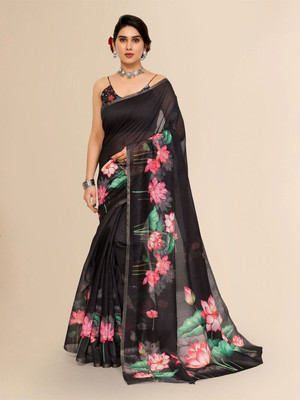 Moda Rapido Printed Bollywood Silk Blend Saree(Black)