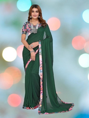 NESHVI ENTERPRISE Solid/Plain Bollywood Georgette Saree(Dark Green)