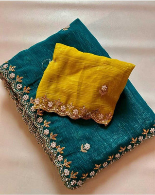 Sita Embroidered, Embellished Chanderi Chanderi Saree(Dark Blue)