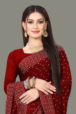 rudraCreation Self Design Banarasi Georgette, Chiffon Saree(Maroon)