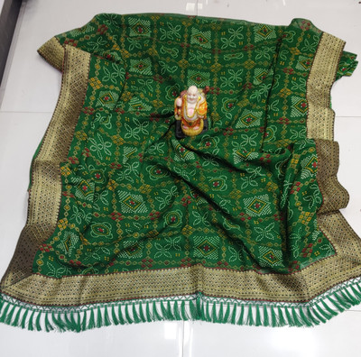 SHIV COLLECTION Printed Bandhani Georgette Saree(Green)