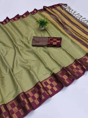Juhi Collection Woven Chettinadu Cotton Silk Saree(Green)