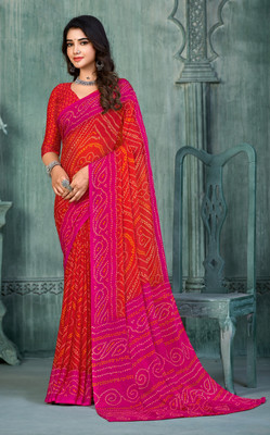 TIARAA Geometric Print Bandhani Chiffon Saree(Multicolor)