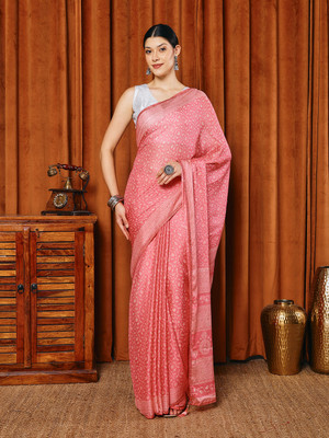 Meena Bazaar Printed Bollywood Georgette Saree(Pink)