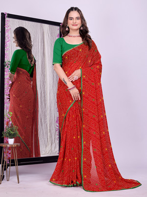 maayro Printed Bollywood Georgette Saree(Red)