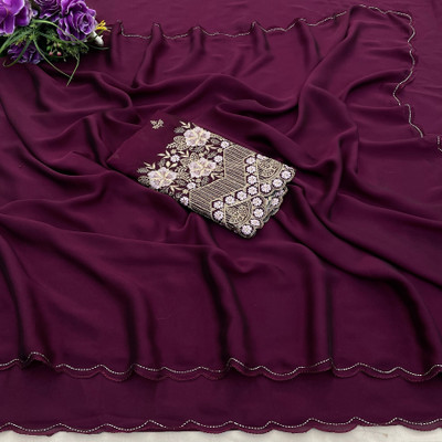 JIVI CLOTHING Solid/Plain, Embroidered Bollywood Chiffon Saree(Purple)