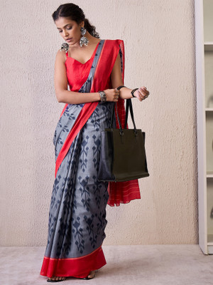 Divastri Printed Bandhani Cotton Blend Saree(Grey)