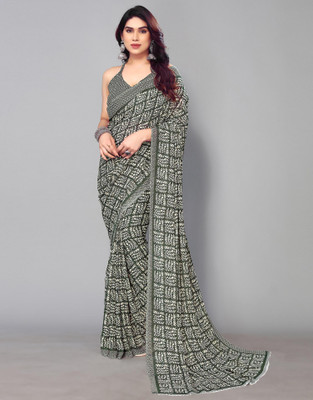 Anmi Geometric Print, Printed Daily Wear Chiffon, Georgette Saree(Green)