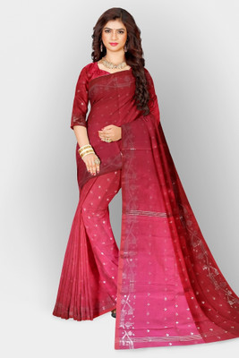PRAVATI FASHION Polka Print Handloom Cotton Blend Saree(Maroon)
