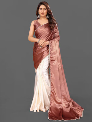 Aika Solid/Plain Bollywood Satin Saree(Pink)