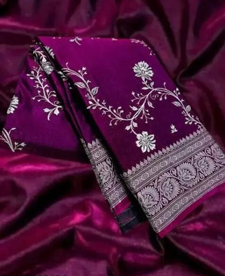 Ishrattextile Woven Banarasi Satin Saree(Purple)