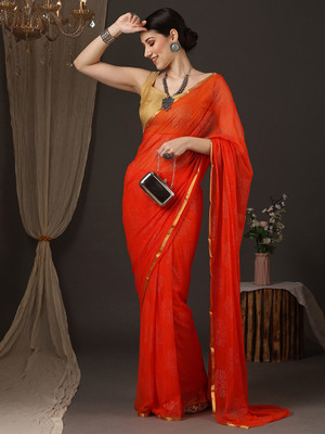 Divastri Embellished Bollywood Chiffon Saree(Orange)