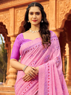 Sareemall Printed Daily Wear Chiffon Saree(Pink)