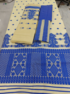 Tech Twins Woven Mekhela Chador Silk Blend Saree(Cream)