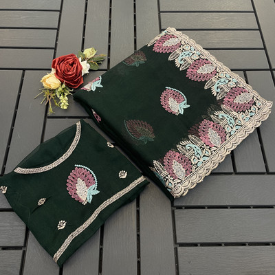 Radheradhey Embroidered Bollywood Silk Blend Saree(Green)