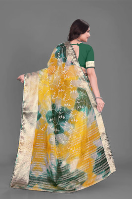 Aarunika MNT Solid/Plain Bollywood Organza Saree(Green)