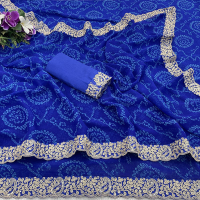 Disha Fashion Printed, Solid/Plain Bandhani Georgette Saree(Light Blue)